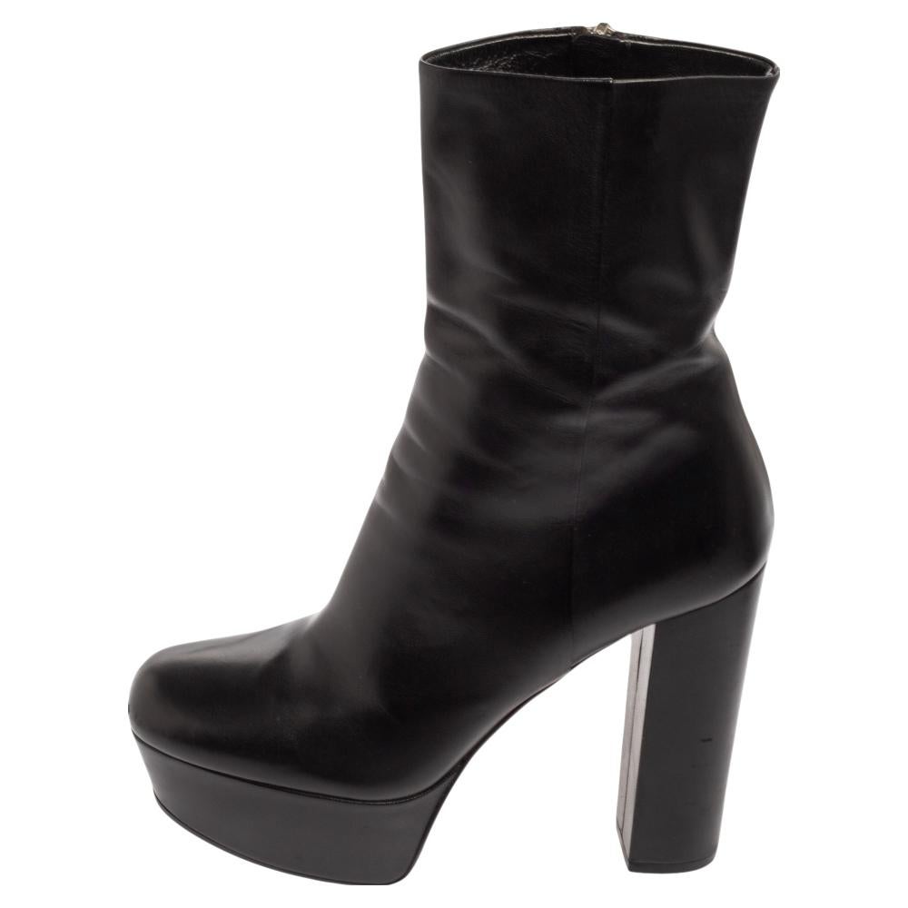 Gucci Black Leather Zip Platform Ankle Boots Size 38 4