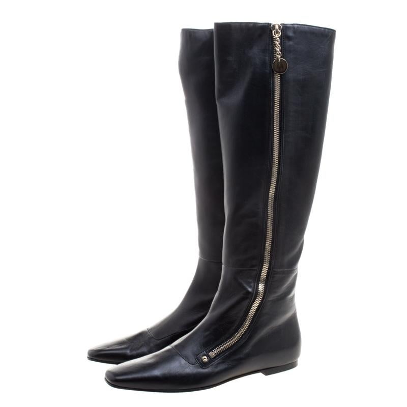 Gucci Black Leather Zip Up Knee Length Boots Size 40 2