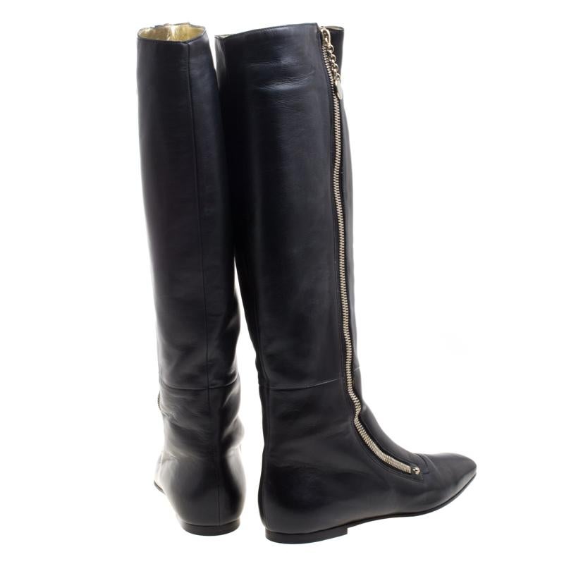 Gucci Black Leather Zip Up Knee Length Boots Size 40 3