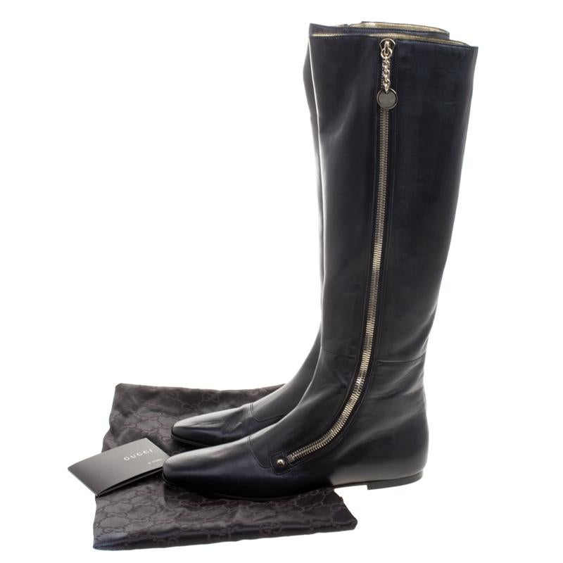 Gucci Black Leather Zip Up Knee Length Boots Size 40 4