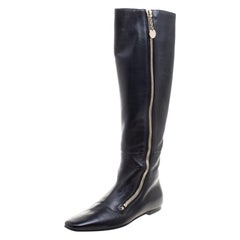 Gucci Black Leather Zip Up Knee Length Boots Size 40