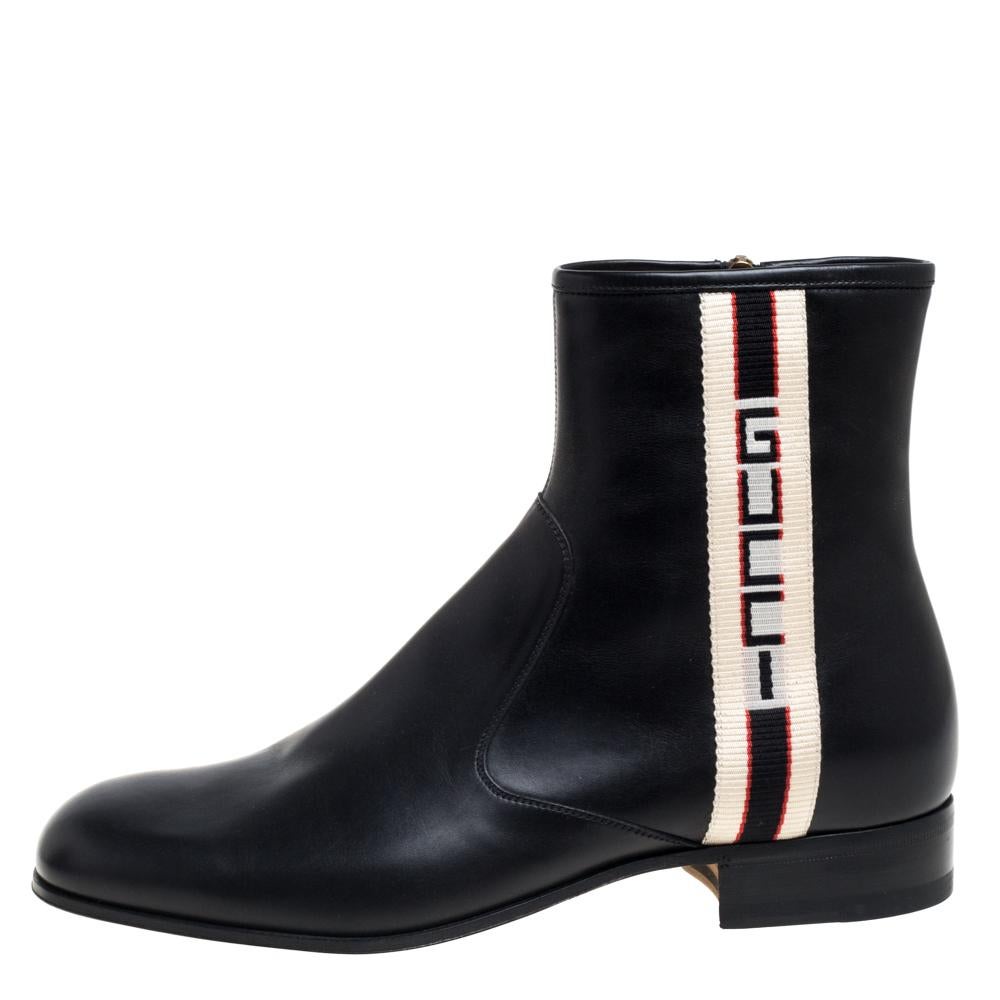Gucci Black Leather Zipper Detail Boots Size 41 1