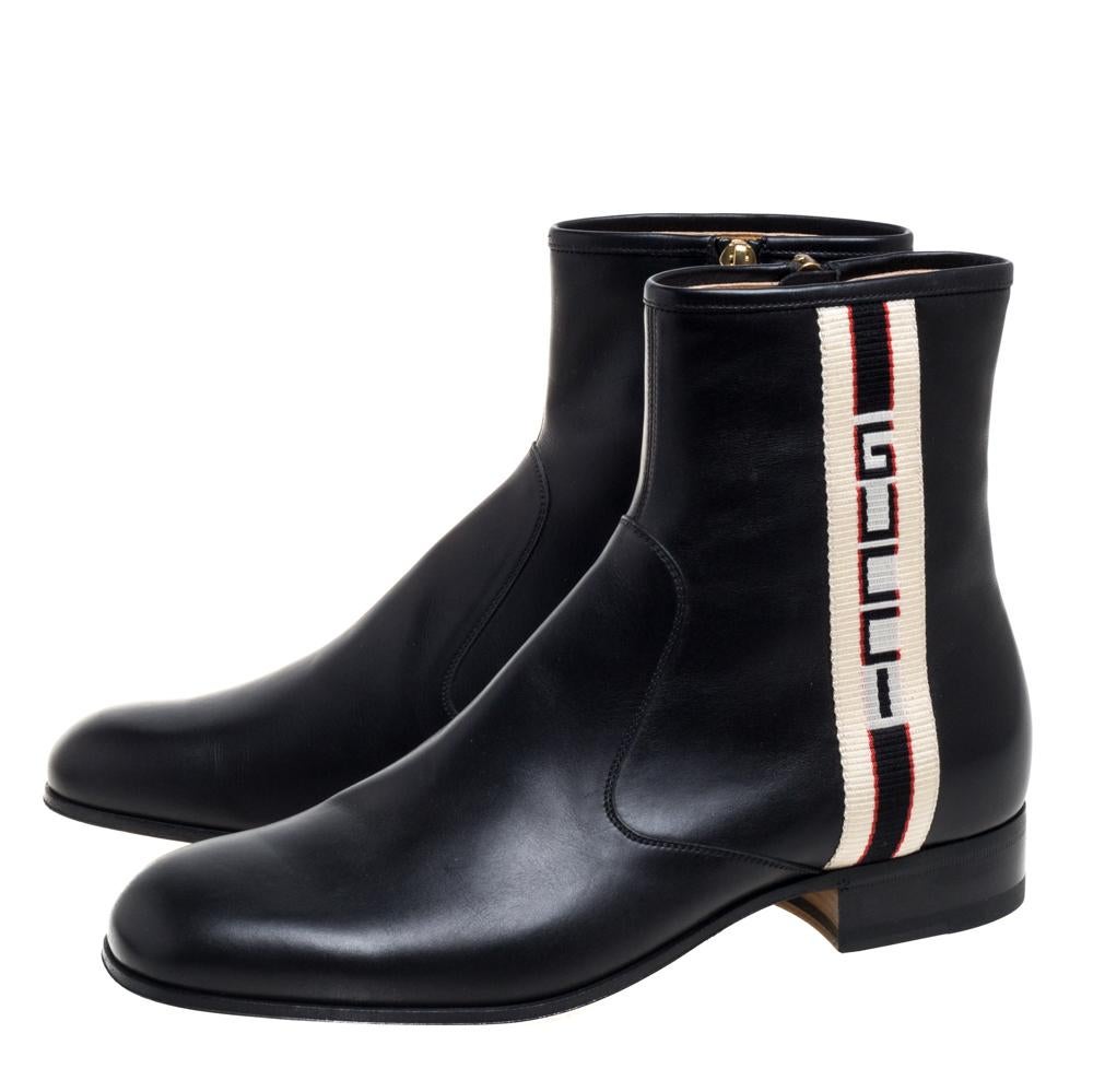 Gucci Black Leather Zipper Detail Boots Size 41 3