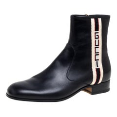 Gucci Black Leather Zipper Detail Boots Size 41