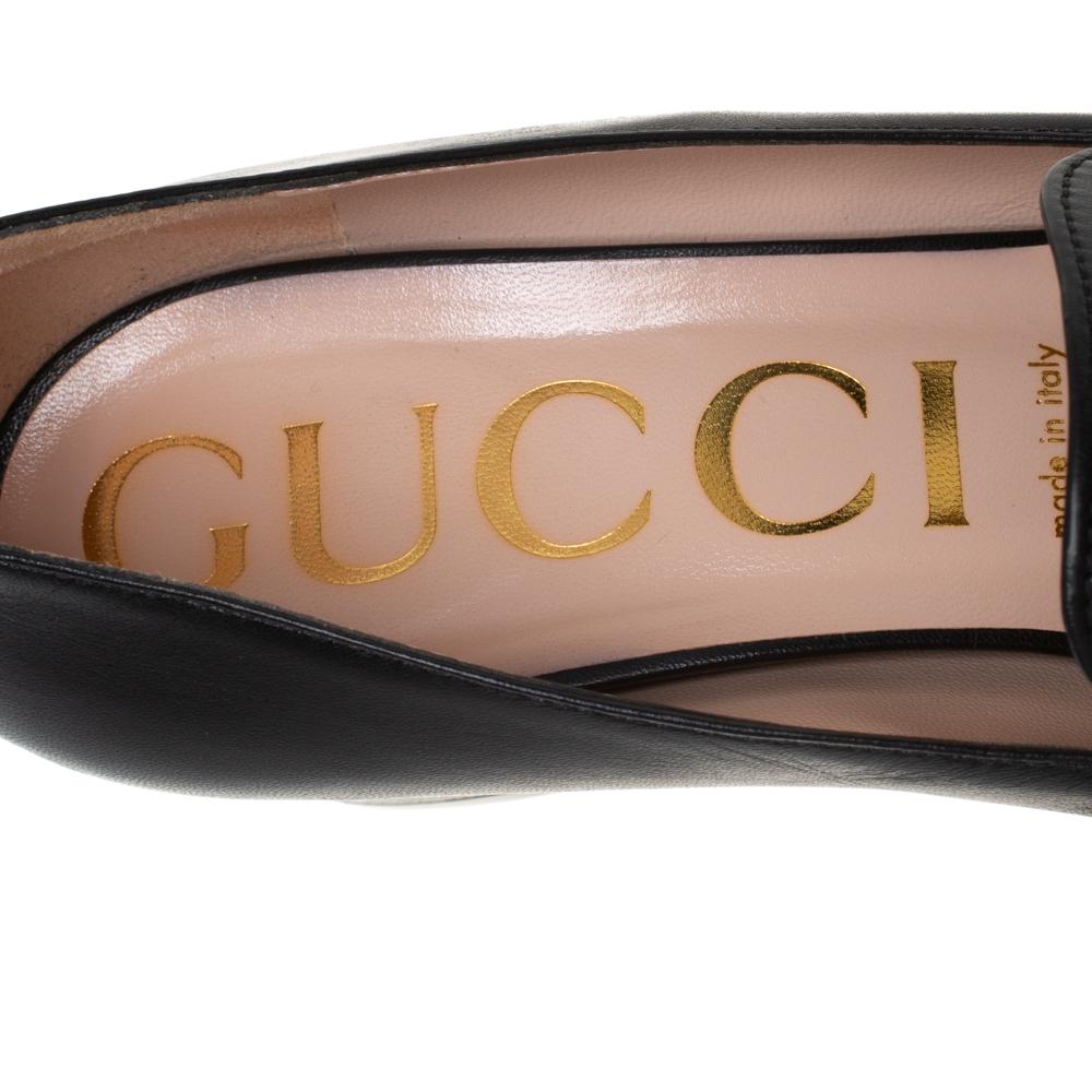 Gucci Black Leather Zumi Block Heel Loafer Pumps Size 41 In Good Condition In Dubai, Al Qouz 2