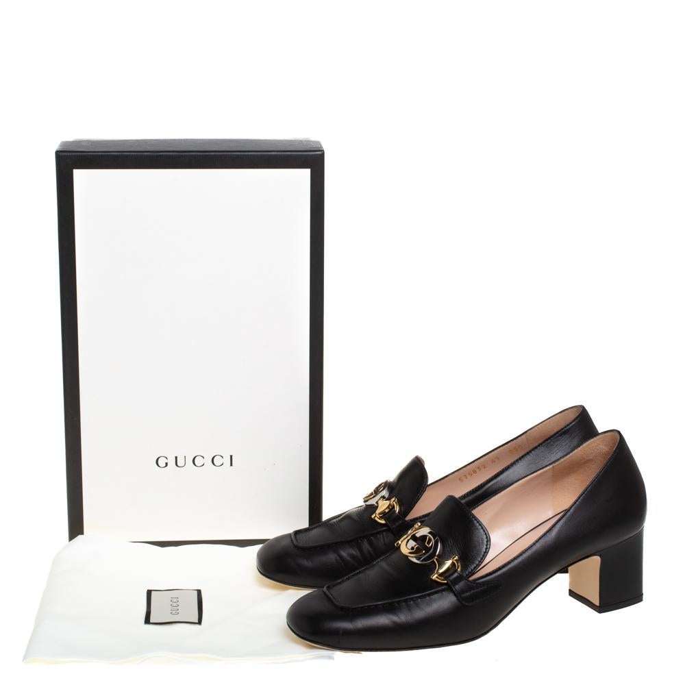 Women's Gucci Black Leather Zumi Block Heel Loafer Pumps Size 41