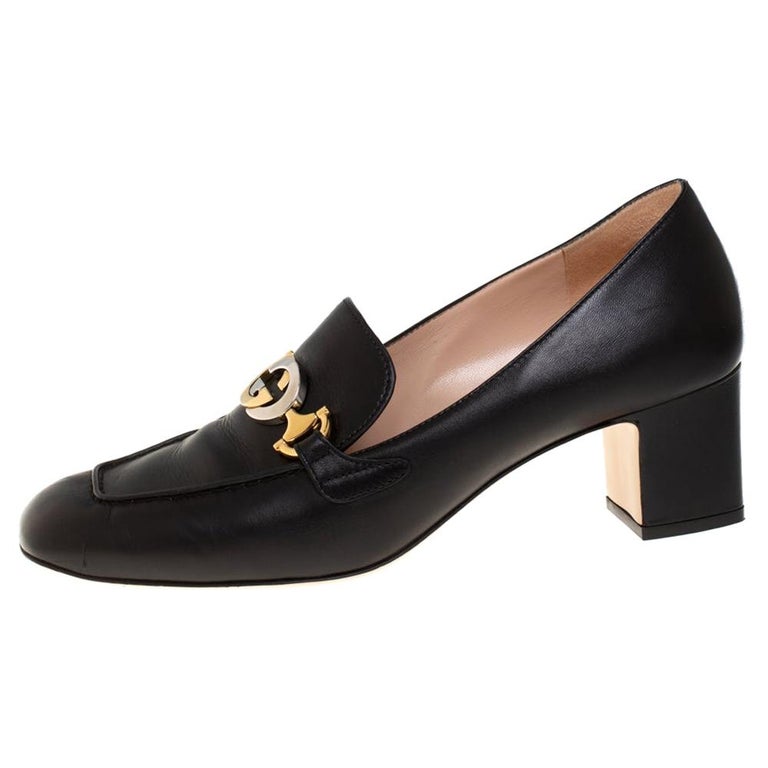 Gucci Black Leather Zumi Block Heel Loafer Pumps Size 41 at 1stDibs ...