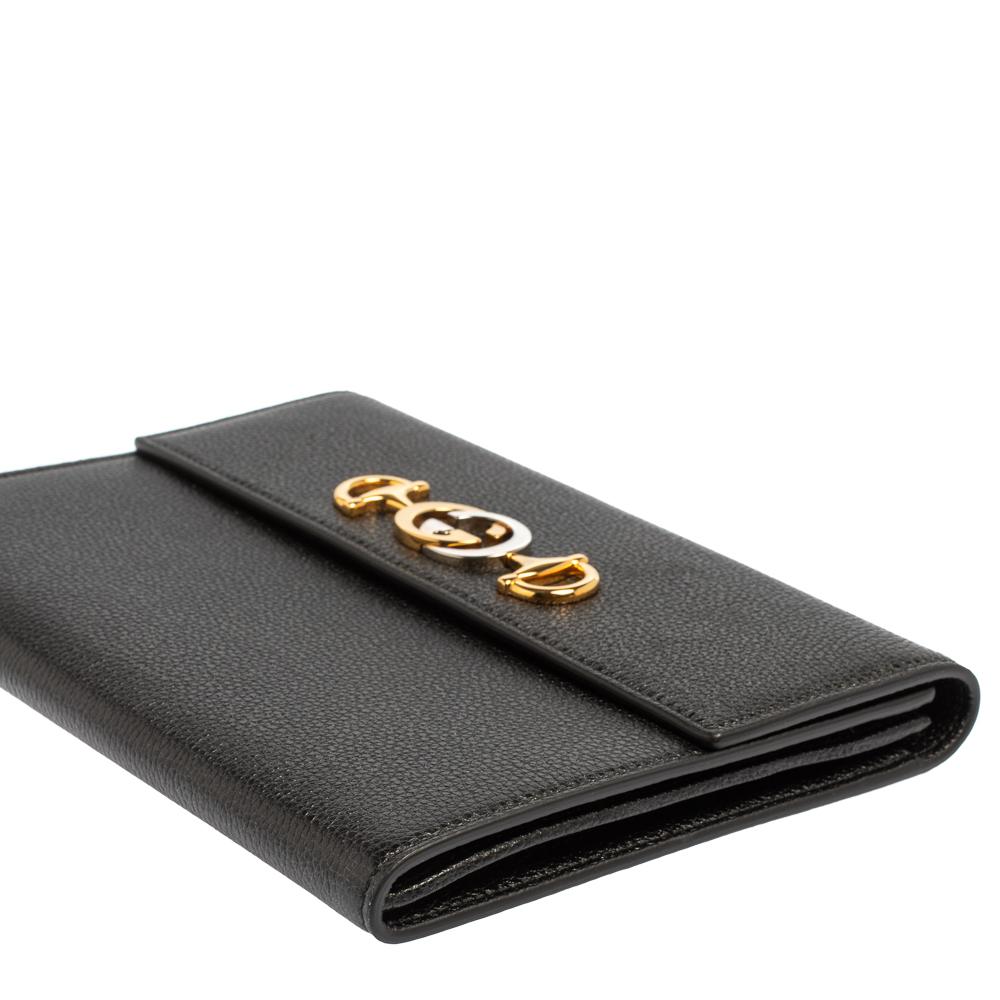 Gucci Schwarzes Leder Zumi Flap Clutch 7