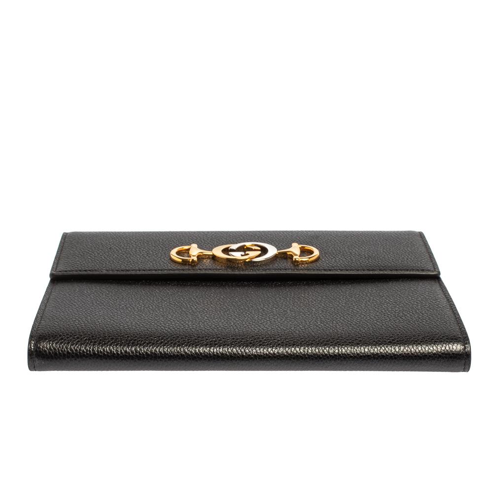 Gucci Schwarzes Leder Zumi Flap Clutch 1