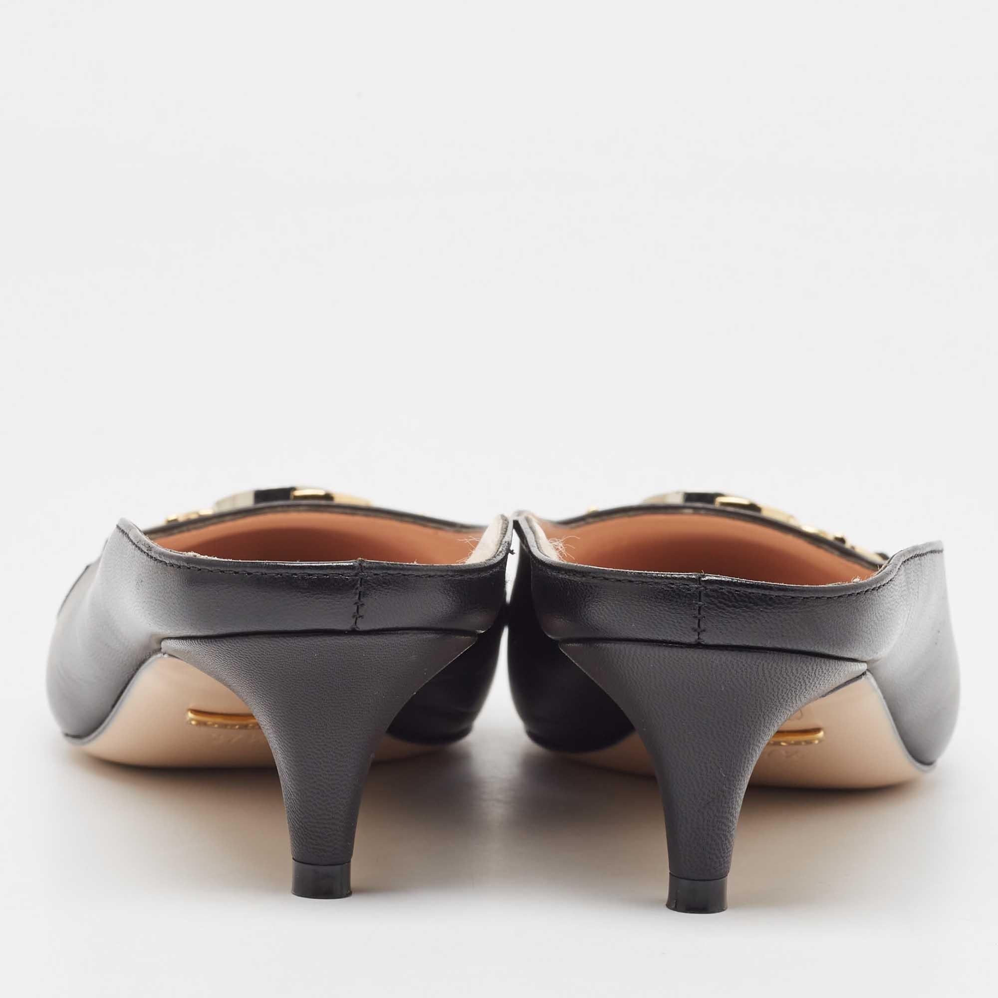 Gucci Black Leather Zumi Mules Size 37.5 1