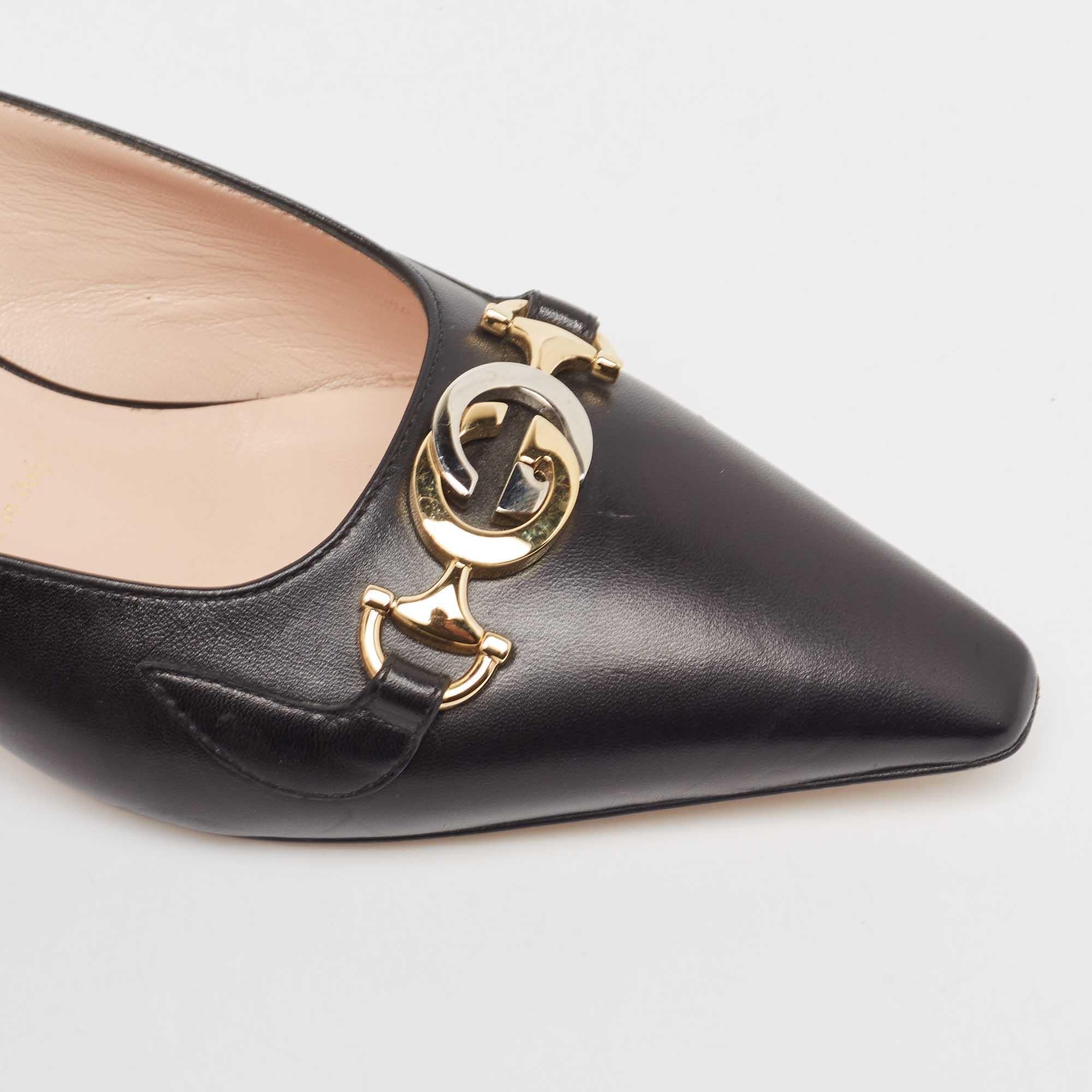 Gucci Black Leather Zumi Mules Size 37.5 4