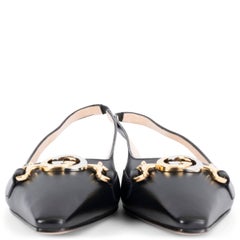 GUCCI black leather ZUMI POINTED TOE SLINGBACK Ballet Flats Shoes 39