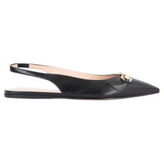 GUCCI black leather ZUMI POINTED TOE SLINGBACK Ballet Flats Shoes 39