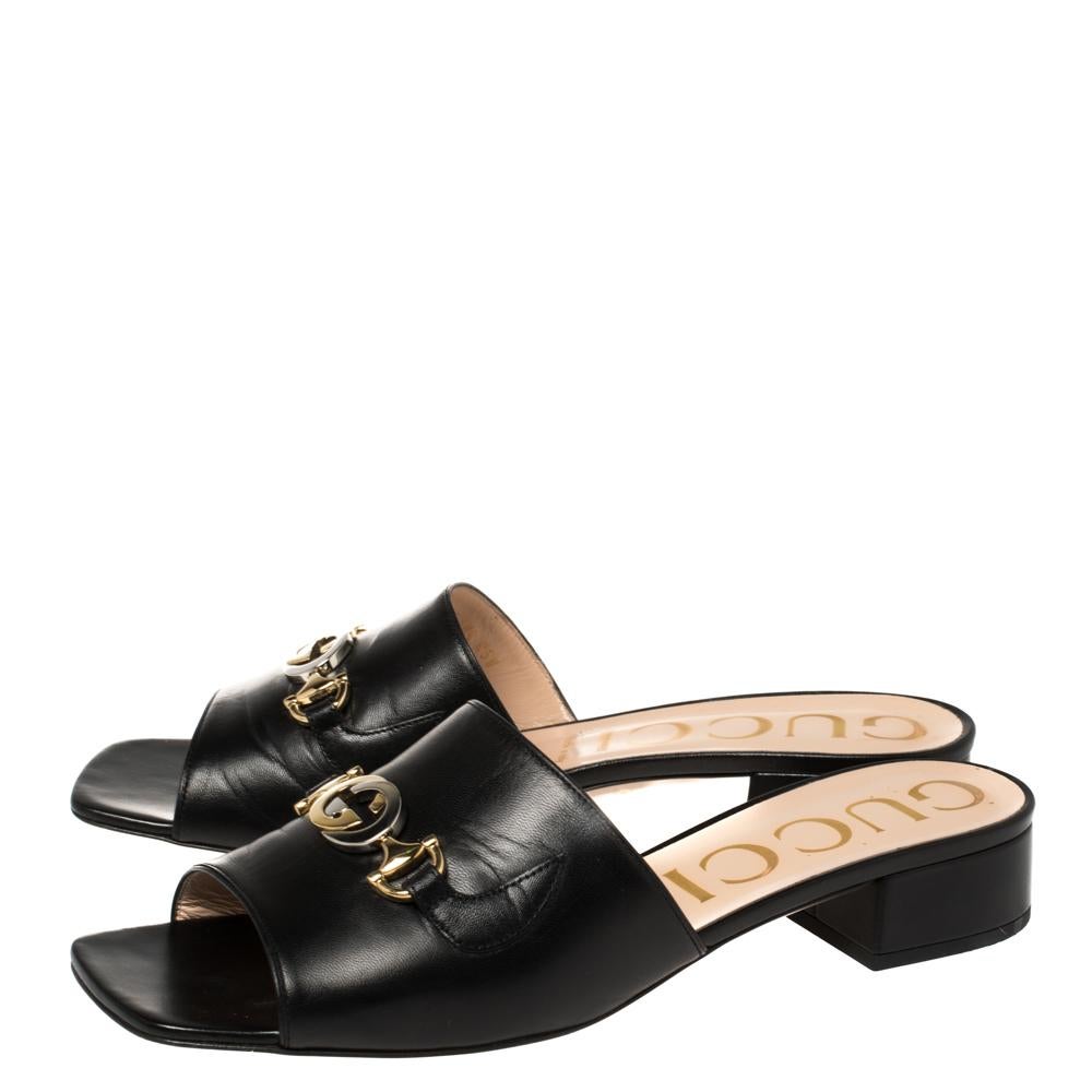 Women's Gucci Black Leather Zumi Slide Sandals Size 40.5