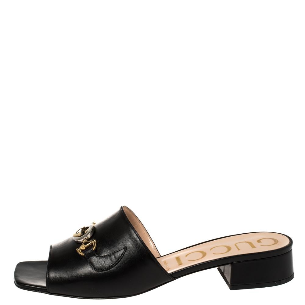 Gucci Black Leather Zumi Slide Sandals Size 40.5 2