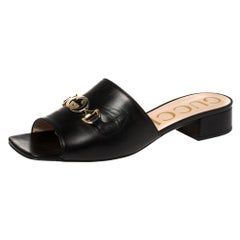 Gucci Black Leather Zumi Slide Sandals Size 40.5