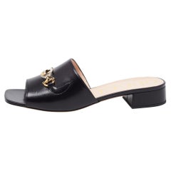 Gucci Black Leather Zumi Slide Sandals Size 41