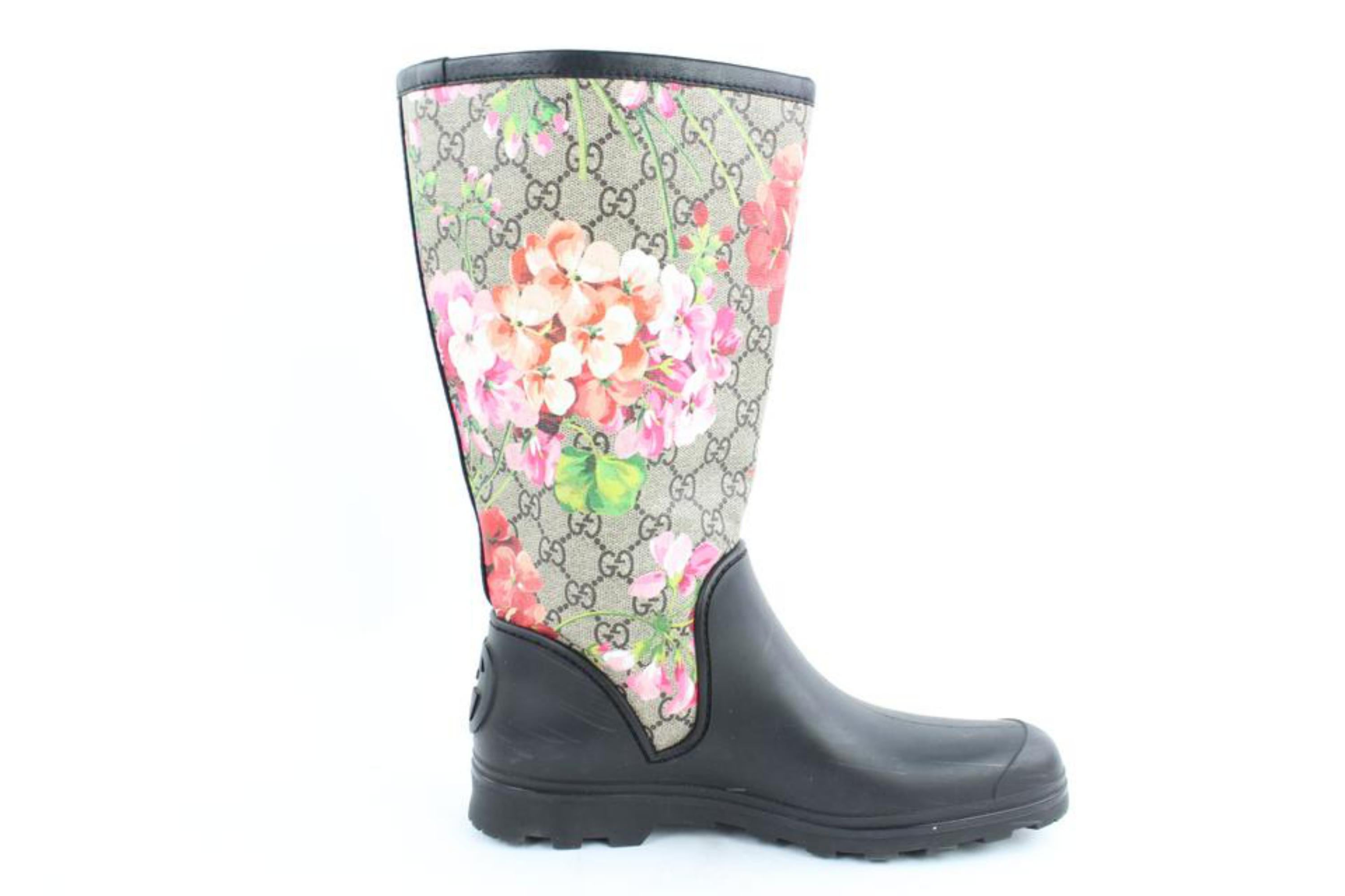 Gucci Black Limited Supreme Prato Gg Blooms Rain Boots/Booties 24684511 For Sale 4