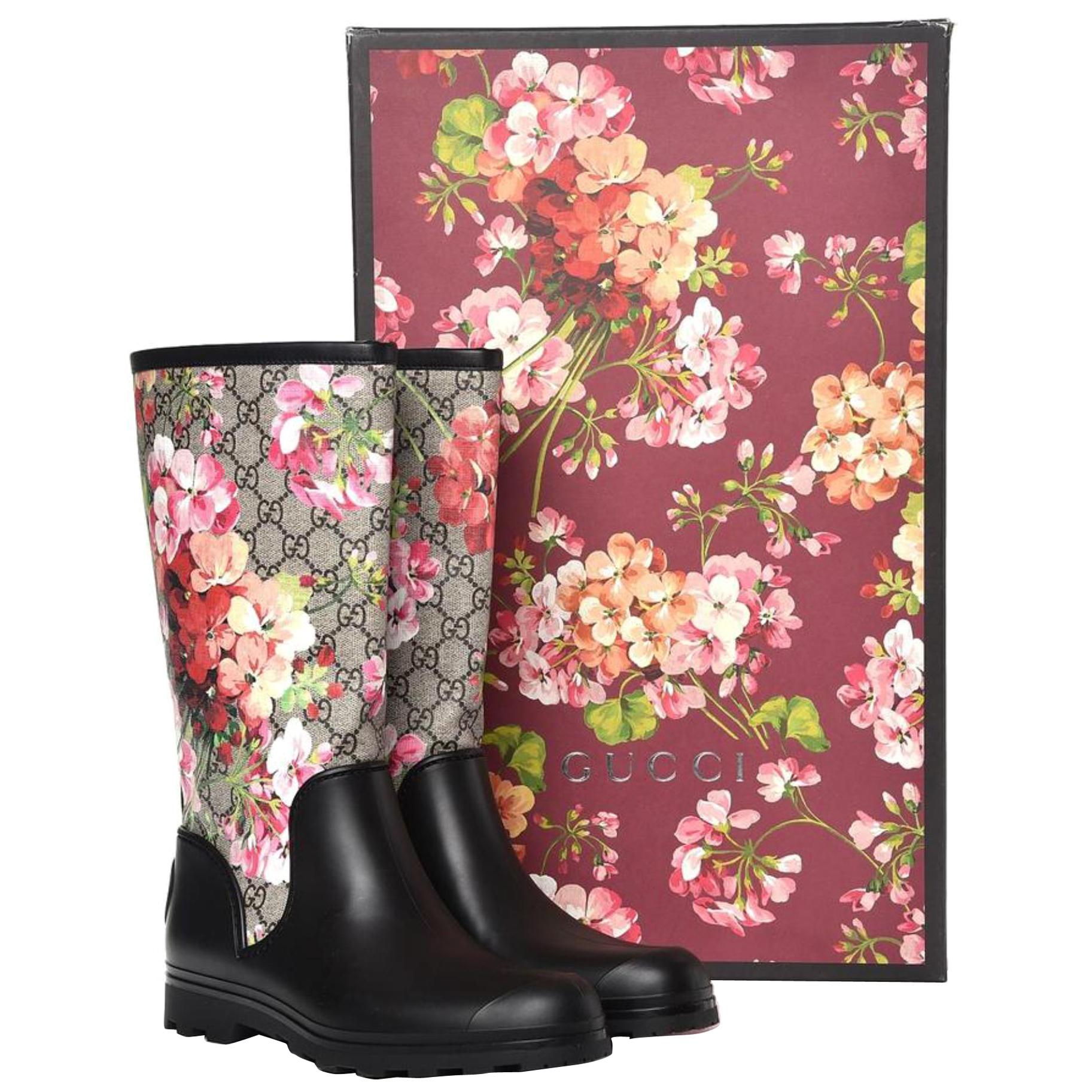 Gucci Black Limited Supreme Prato Gg Blooms Rain Boots/Booties 24684511 For Sale