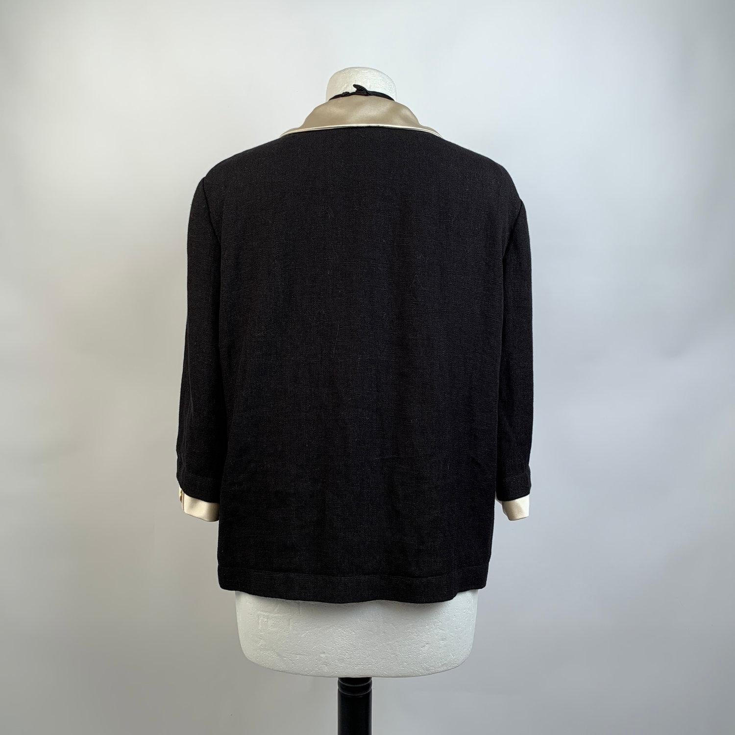 Women's Gucci Black Linen Jacket with Contrast Silk Collar Size 42
