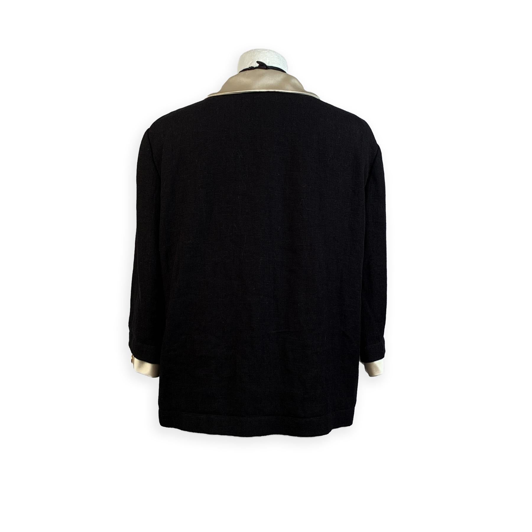 Gucci Black Linen Jacket with Contrast Silk Collar Size 42 1