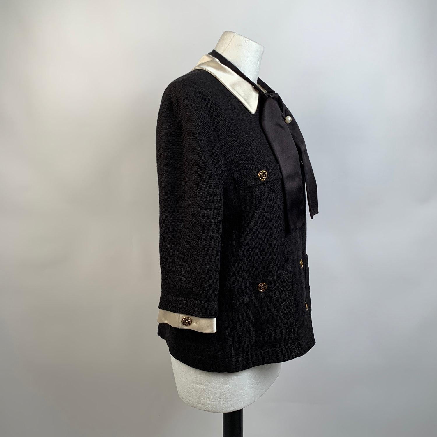 Gucci Black Linen Jacket with Contrast Silk Collar Size 42 2