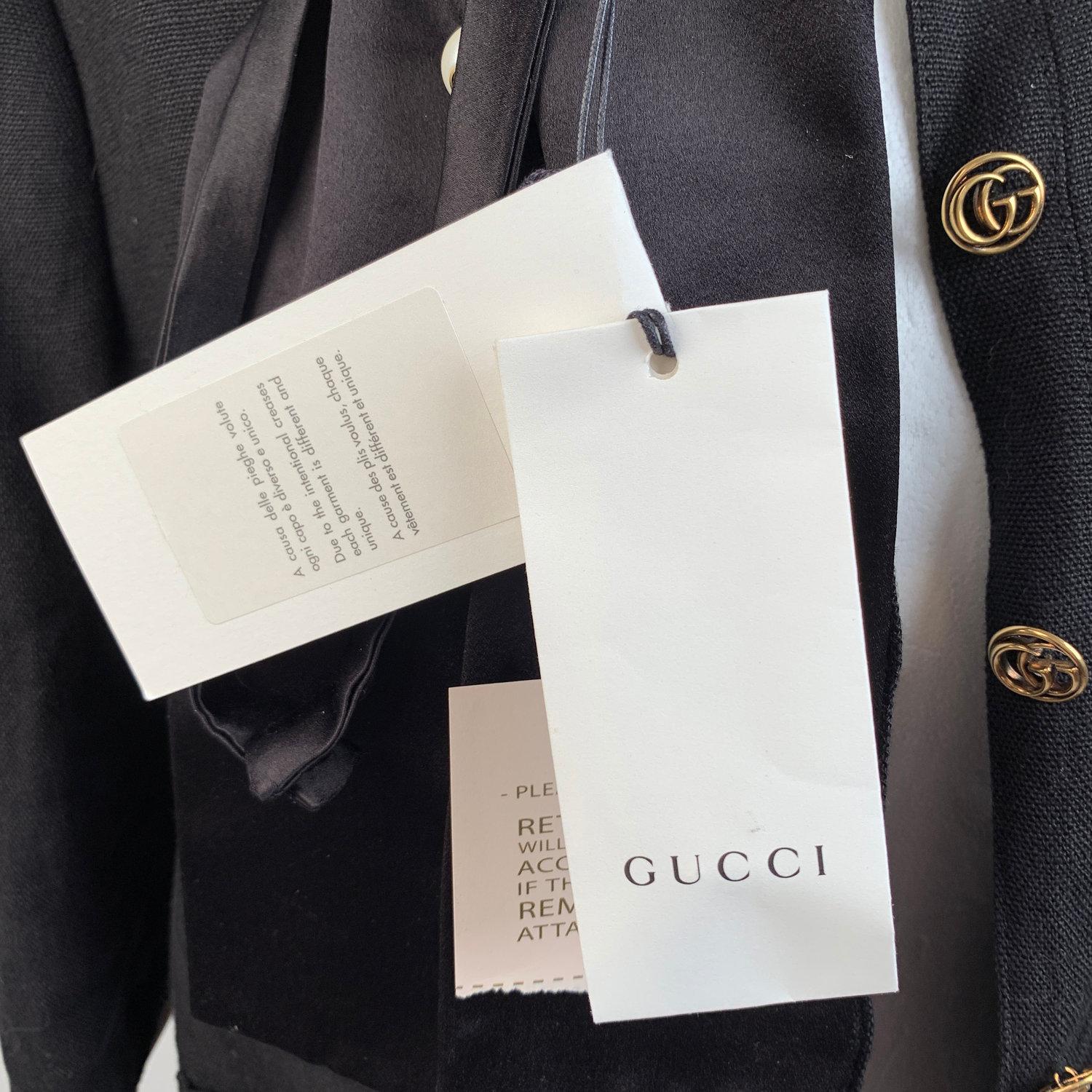 Gucci Black Linen Jacket with Contrast Silk Collar Size 42 3