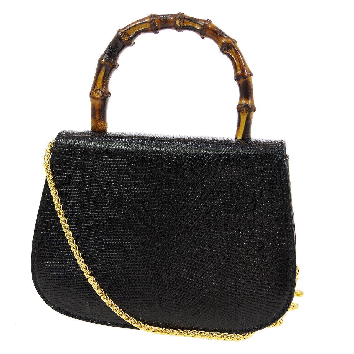 Gucci Black Lizard Exotic Bamboo Mini Kelly Top Handle Evening Shoulder Bag  In Good Condition In Chicago, IL