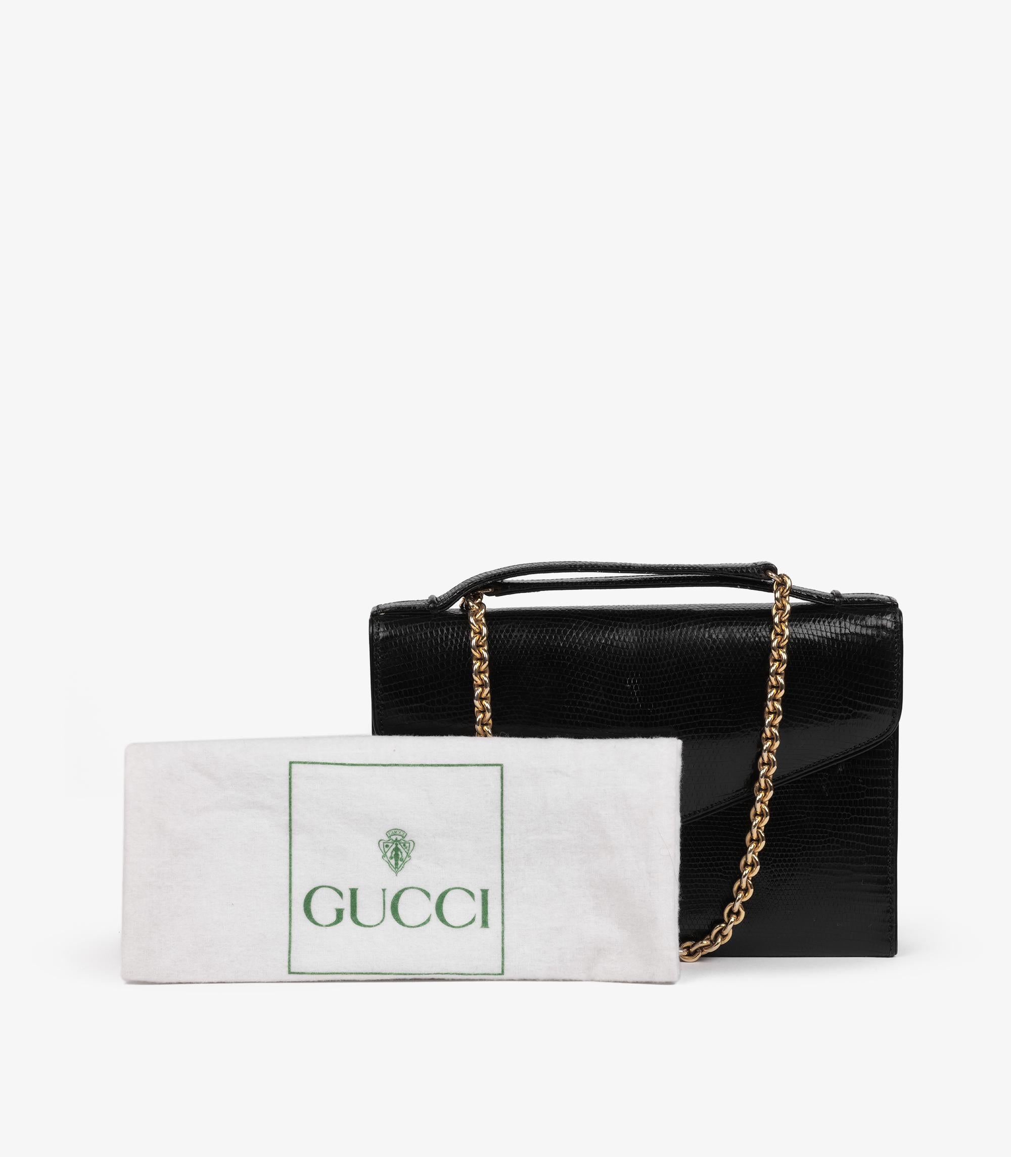 Bolso vintage Gucci de piel de lagarto negra en venta 2