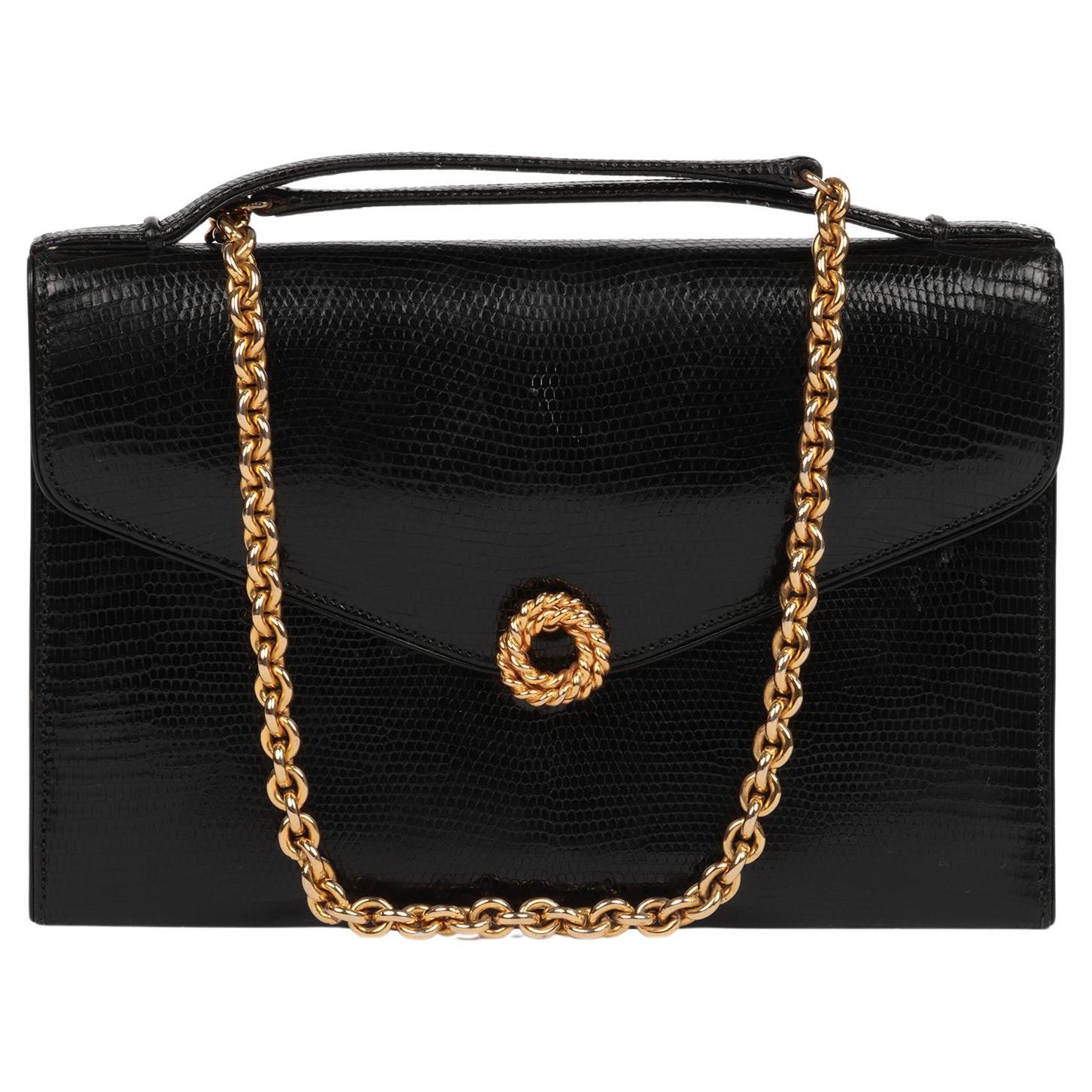 Bolso vintage Gucci de piel de lagarto negra en venta