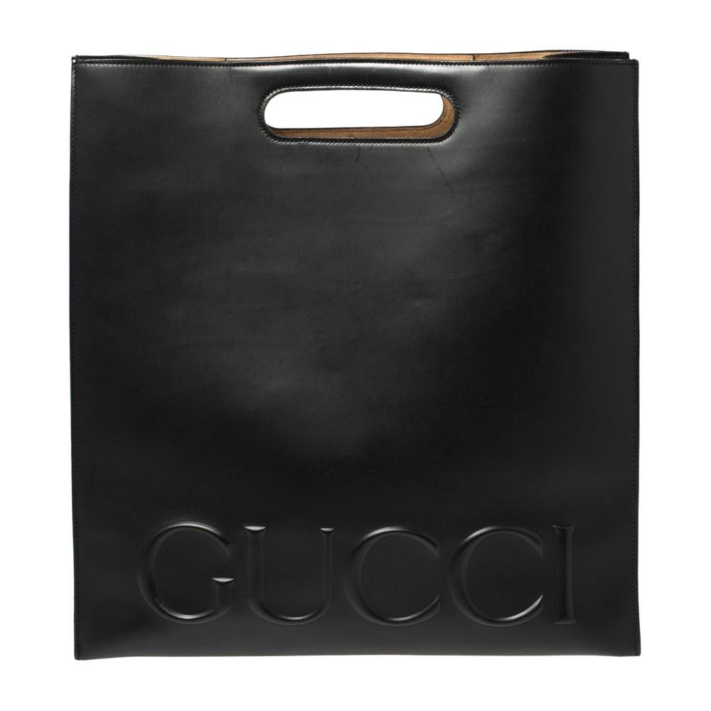 Gucci Black Logo Embossed Leather XL Tote