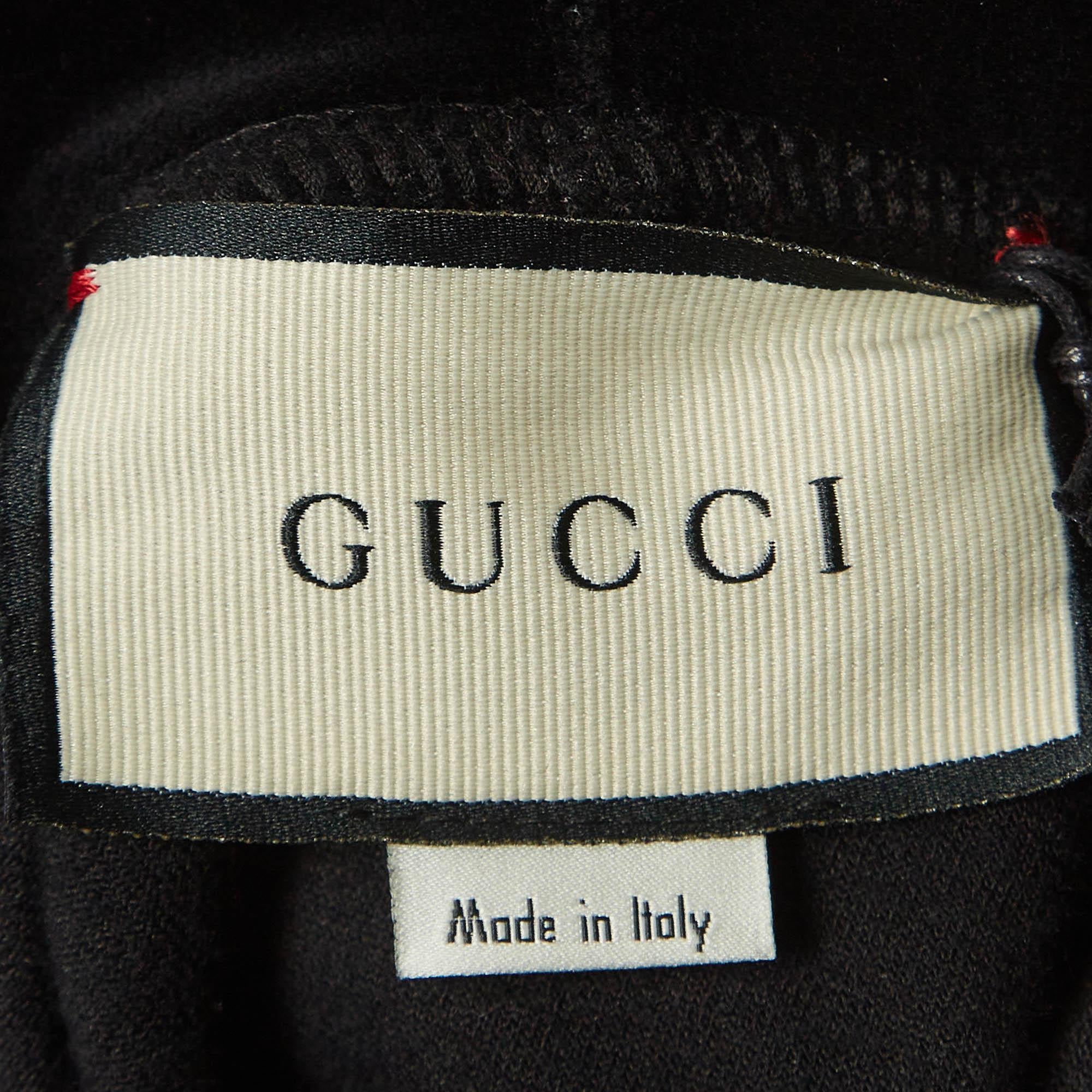 Women's Gucci Black Logo Embroidered Velvet Hoodie XS