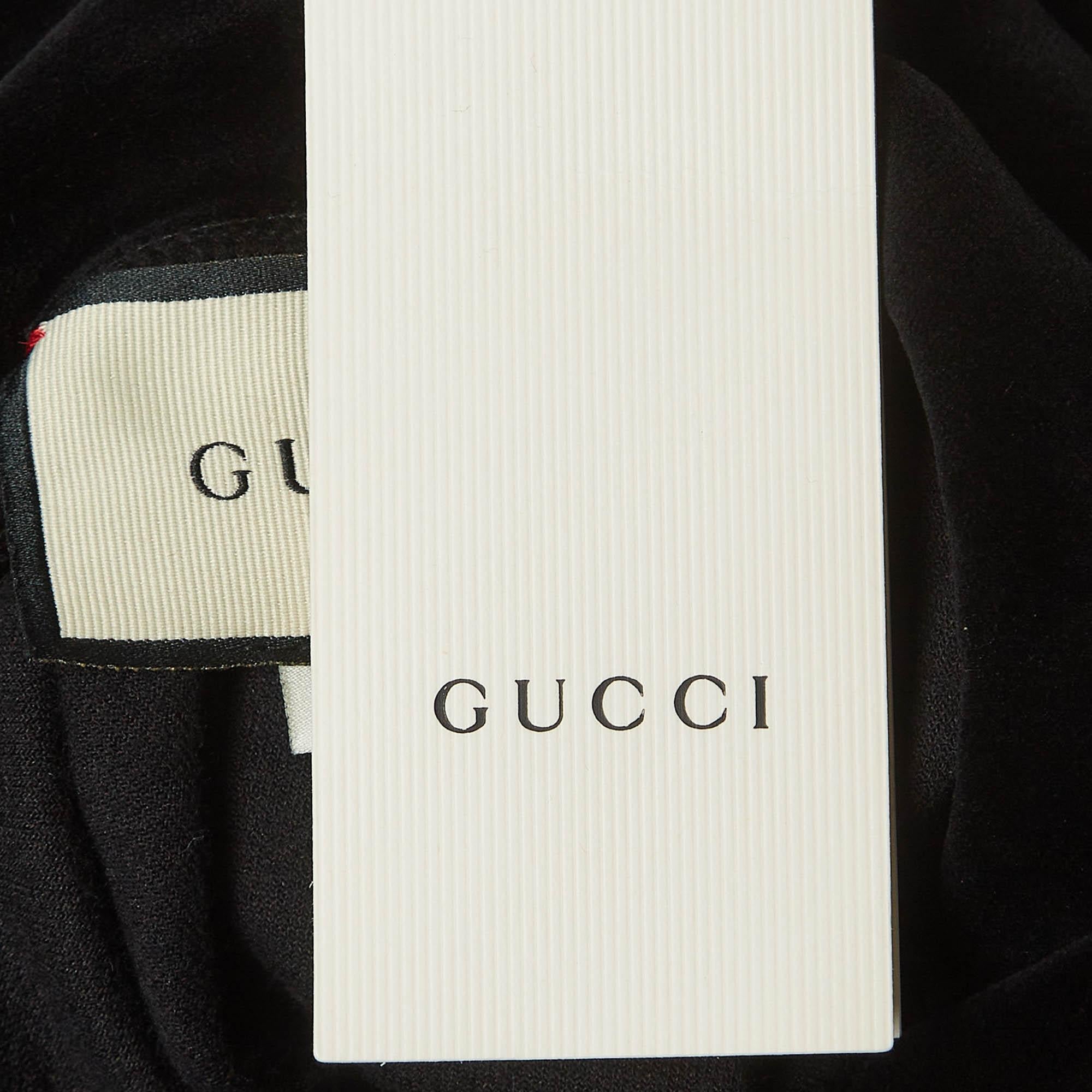 Gucci Black Logo Embroidered Velvet Hoodie XS 2