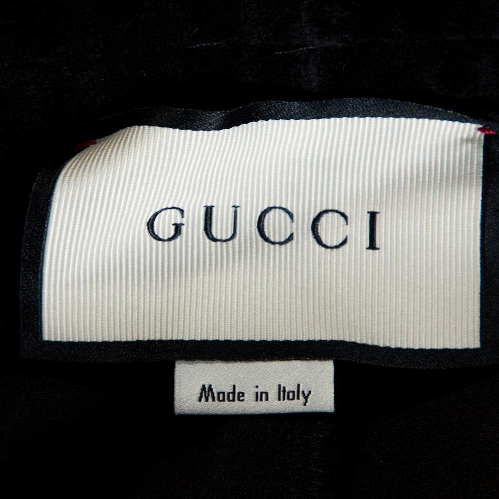 Men's Gucci Black Logo Embroidered Velvet Track Pants M