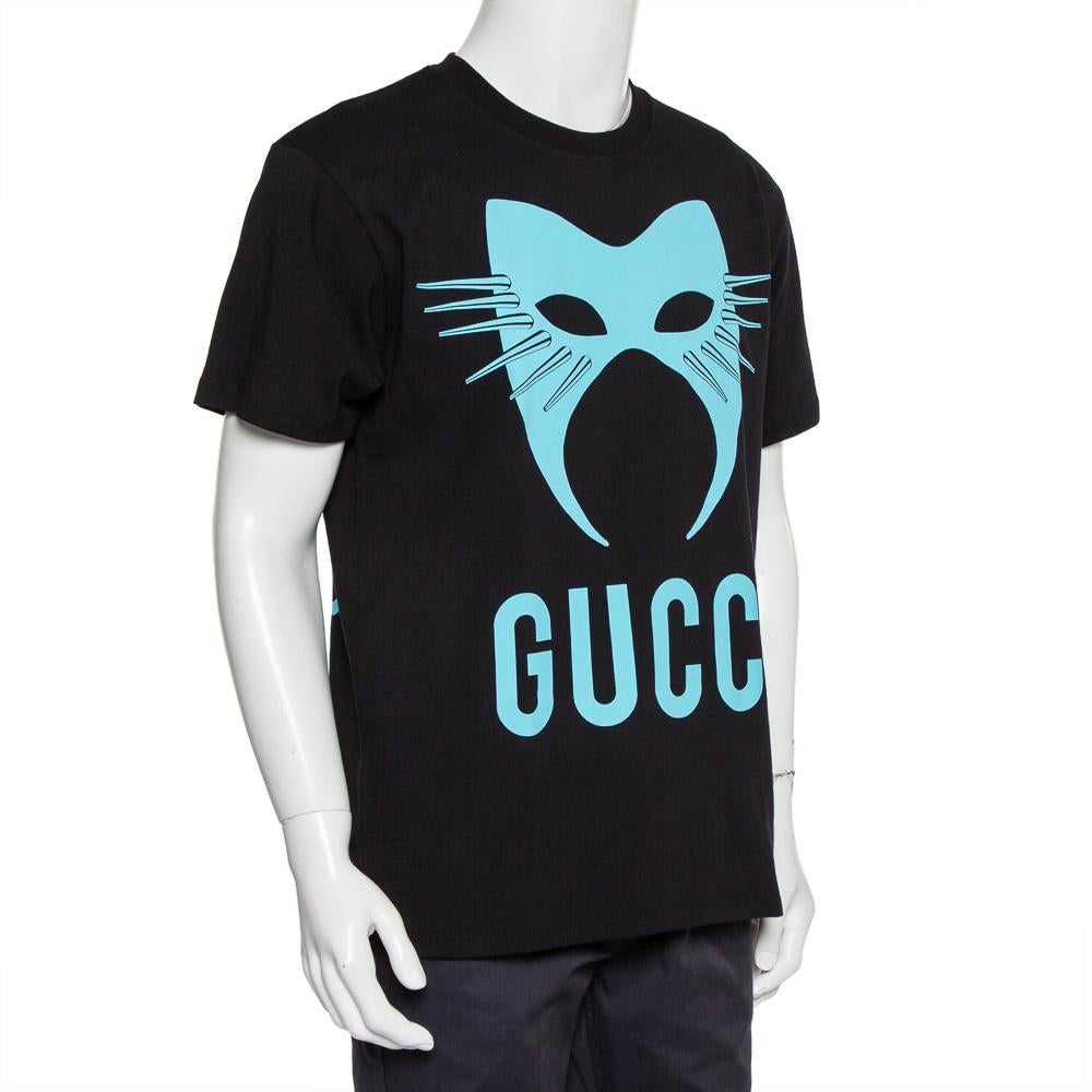 Gucci Camiseta oversize de algodón con estampado de máscara de logotipo negro XS Negro