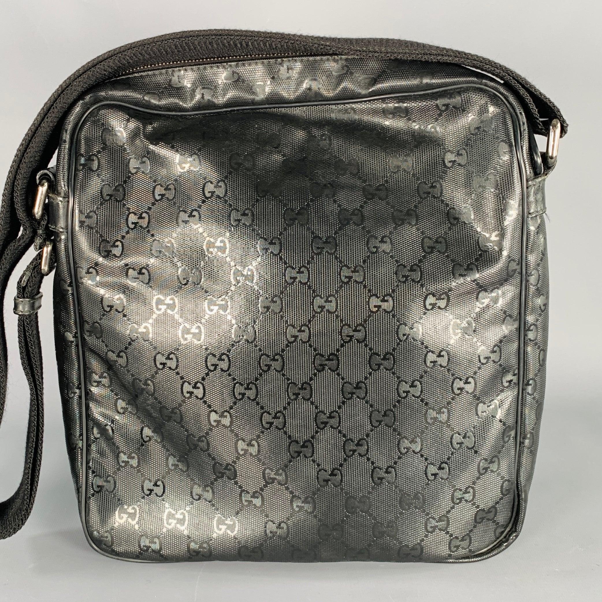 Men's GUCCI Black Logo Monogram Nylon Crossbody Bag For Sale