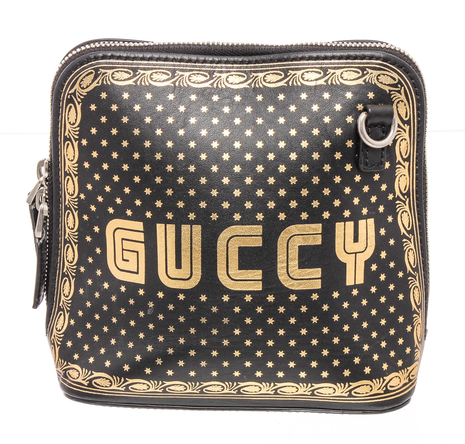 Gucci Black Logo Moon & Stars Leather Crossbody Bag 1