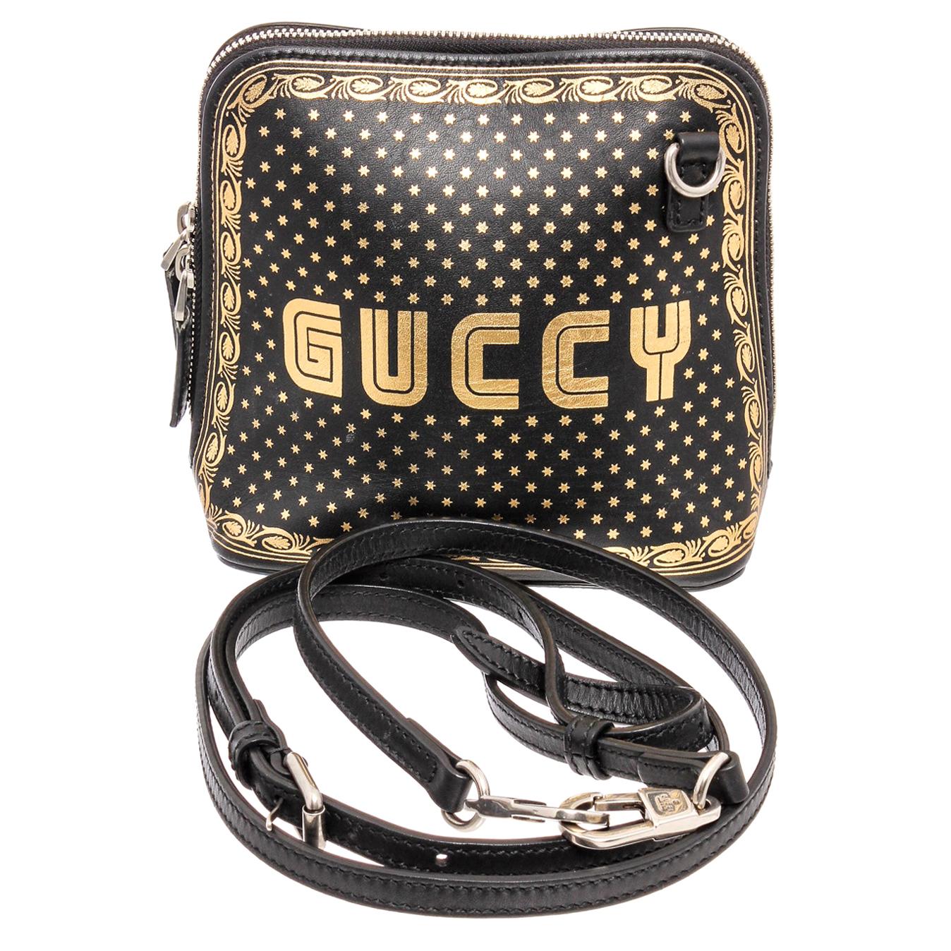 Gucci Black Logo Moon & Stars Leather Crossbody Bag