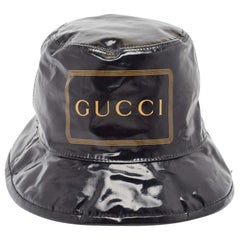 Gucci Black Logo Print Coated Cotton Bucket Hat M