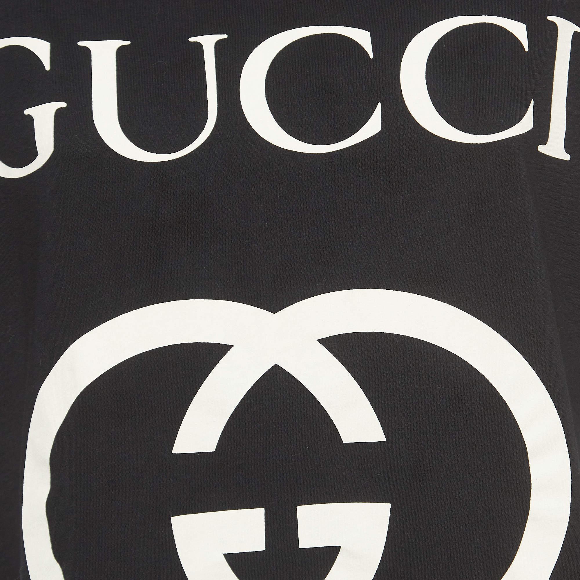 Gucci Black Logo Print cotton Half Sleeve Oversized T-Shirt S 1