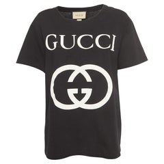 Gucci Black Logo Print cotton Half Sleeve Oversized T-Shirt S