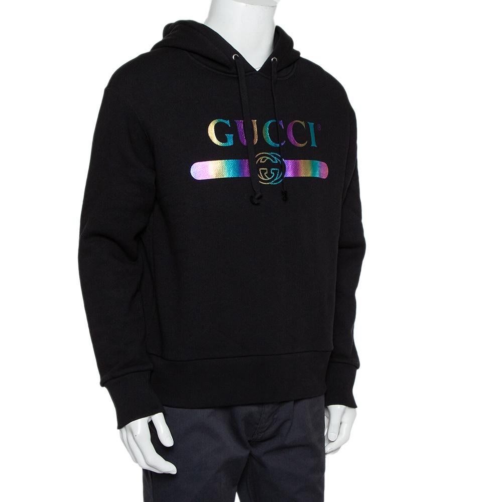 Gucci Black Logo Print Cotton Hooded Sweatshirt XS For Sale at 1stDibs | gucci  hoodie, gucci sweatshirt