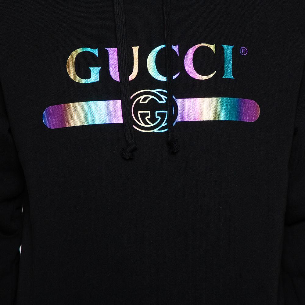 Gucci Black Logo Print Cotton Hooded Sweatshirt XS In New Condition In Dubai, Al Qouz 2
