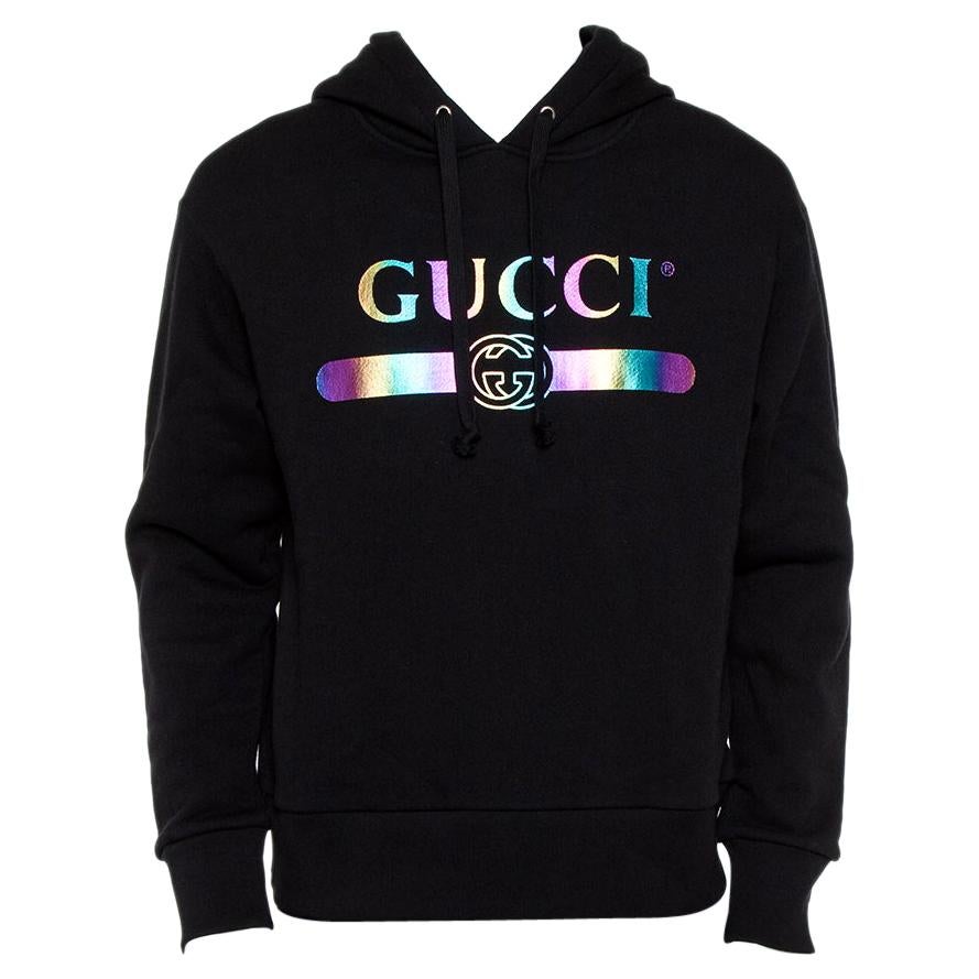 Gucci Black Logo Print Cotton Hooded Sweatshirt XS
