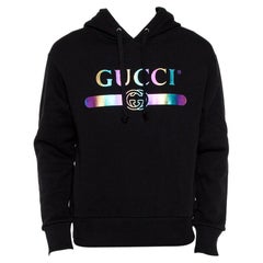 Gucci Black Logo Print Cotton Hooded Sweatshirt XS
