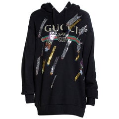 Gucci Black Logo Print Cotton Star Sequin Embellished Sweatshirt M