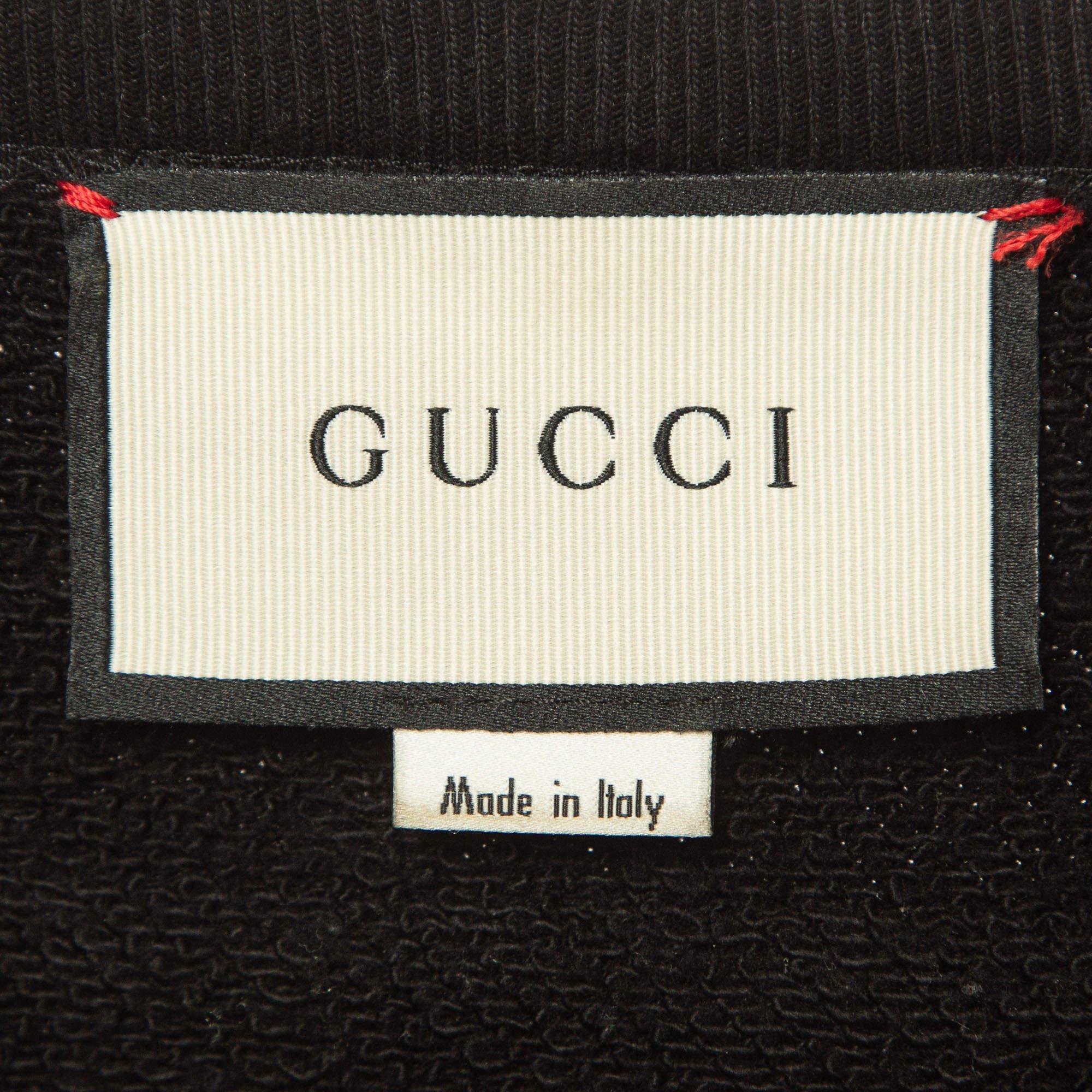 Men's Gucci Black Logo Print Embroidered Cotton Knit Sweatshirt M For Sale