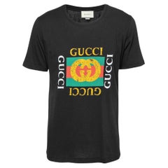 Gucci Black Logo Printed Cotton Crew Neck T-Shirt L