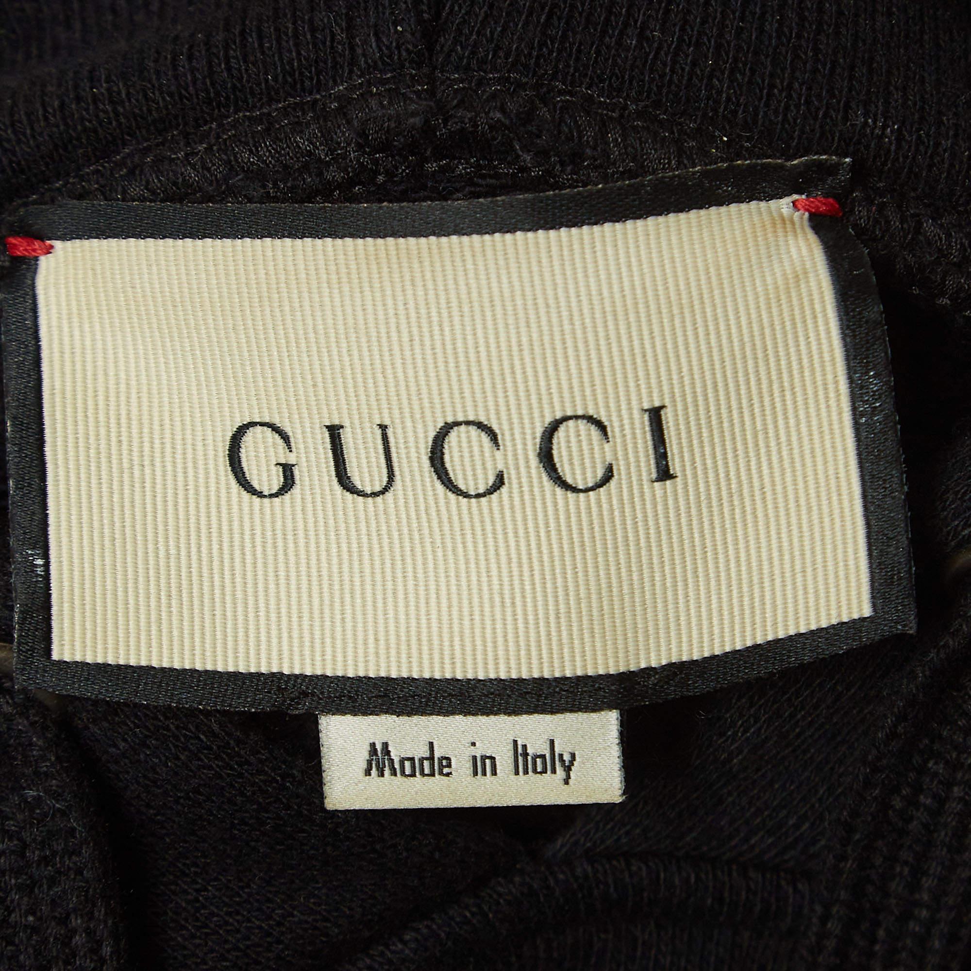 Men's Gucci Black Logo Printed Cotton Knit Hooded Sweatshirt XS For Sale