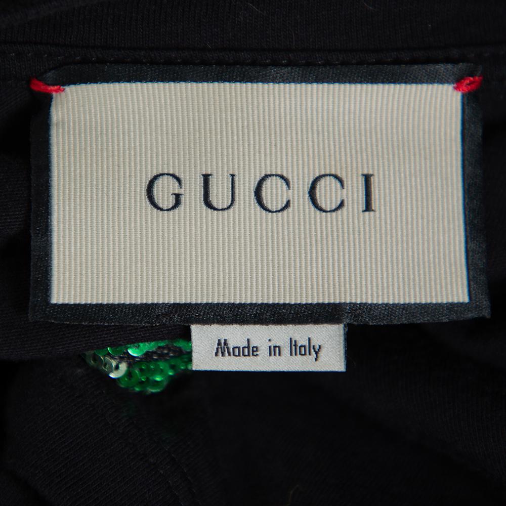 De las mujeres Gucci Camiseta de manga larga de punto estampada con logotipo negro y detalle de lentejuelas XS
